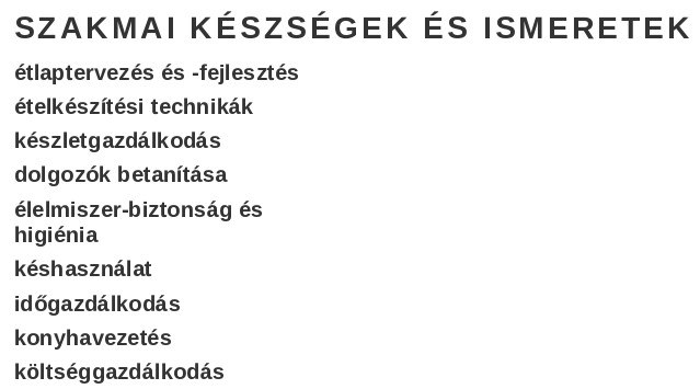 készségeket a szakács önéletrajzhoz